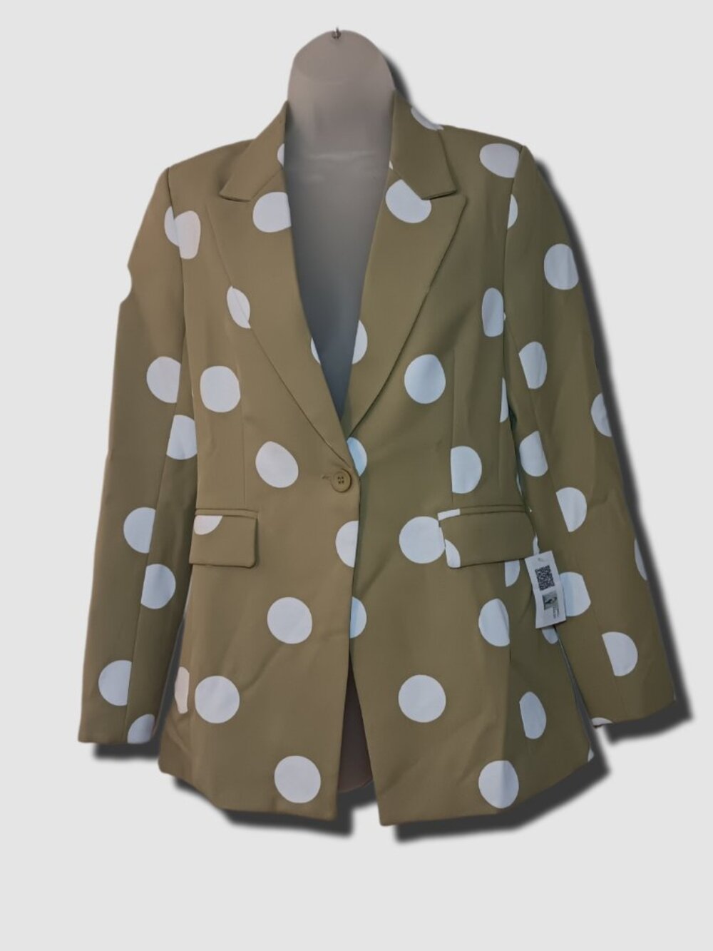 Ovi Pale Olive Single Breasted Polka Dot Blazer